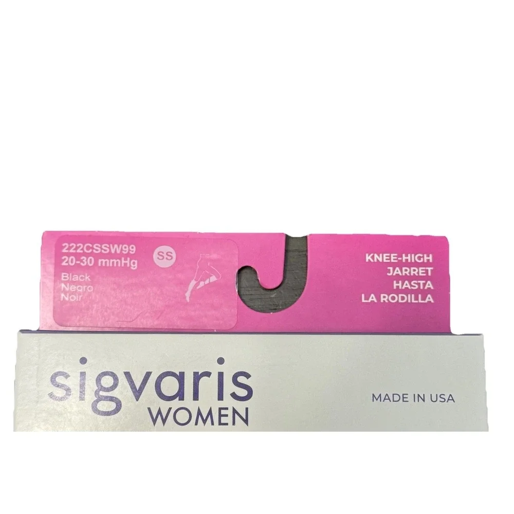 Sigvaris Women Sea Island Cotton Compression Socks 20-30 mmHg SS Knee High Black